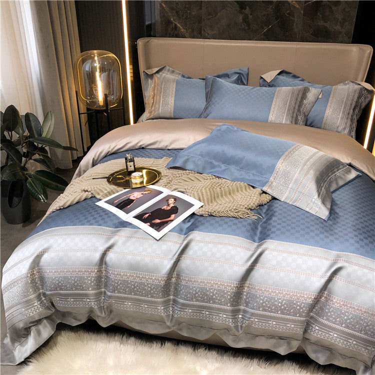 Eleonore Blue 1000TC Satin Jacquard Egyptian Cotton Royal Duvet Bedding Set - DARIYA HOME