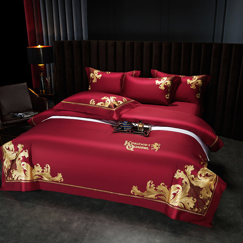 King Burgundy Luxury 1000TC Egyptian Cotton Royal Embroidery Duvet Bedding Set - DARIYA HOME