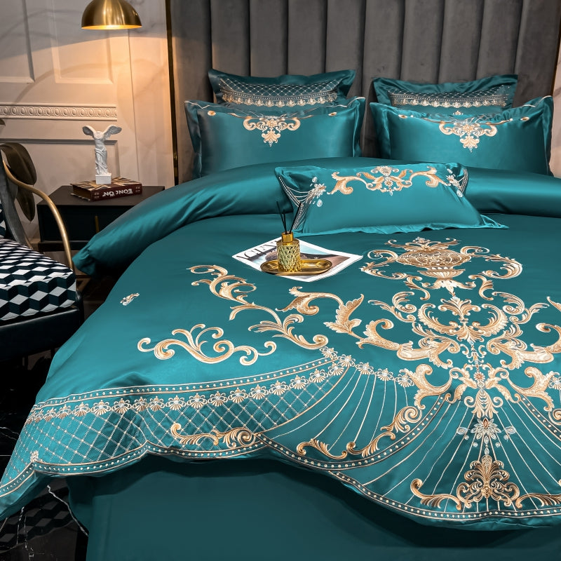 Elmira Sea 600TC Satin Egyptian Cotton Royal Embroidery Duvet Bedding Set - DARIYA HOME