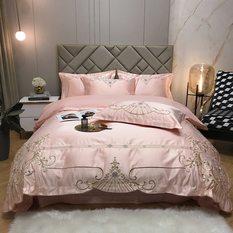 Victoria Pink Luxury 600TC Satin Egyptian Cotton Royal Embroidery Duvet Bedding Set - DARIYA HOME