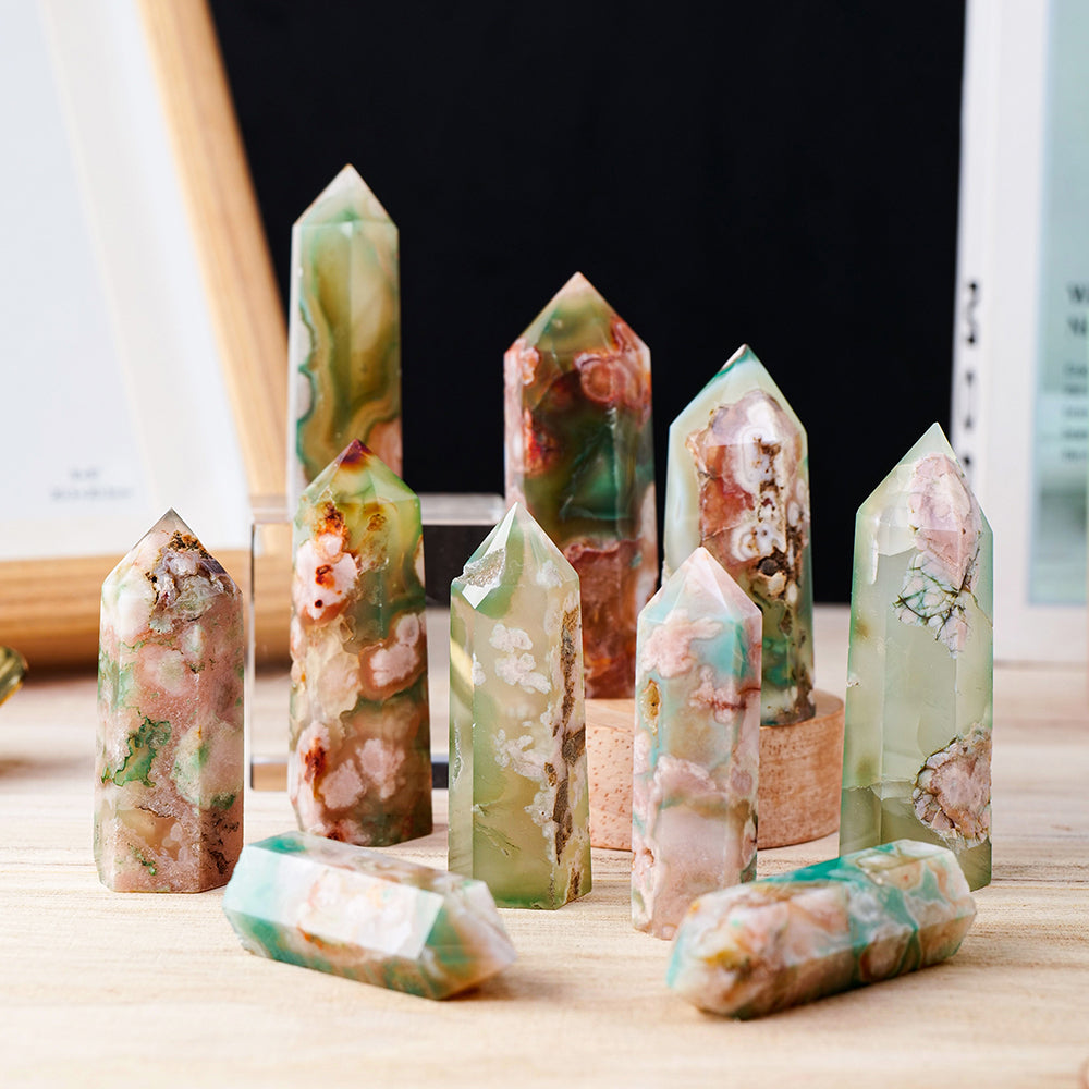 Agate Crystal Point Cherry Blossom Luxury Home Obelisk