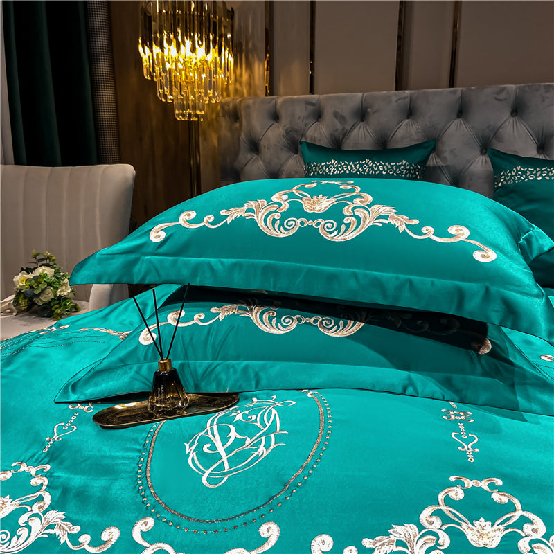 Naomi Persian Green Luxury 600TC Satin Egyptian Cotton Royal Embroidered Duvet Bedding Set - DARIYA HOME