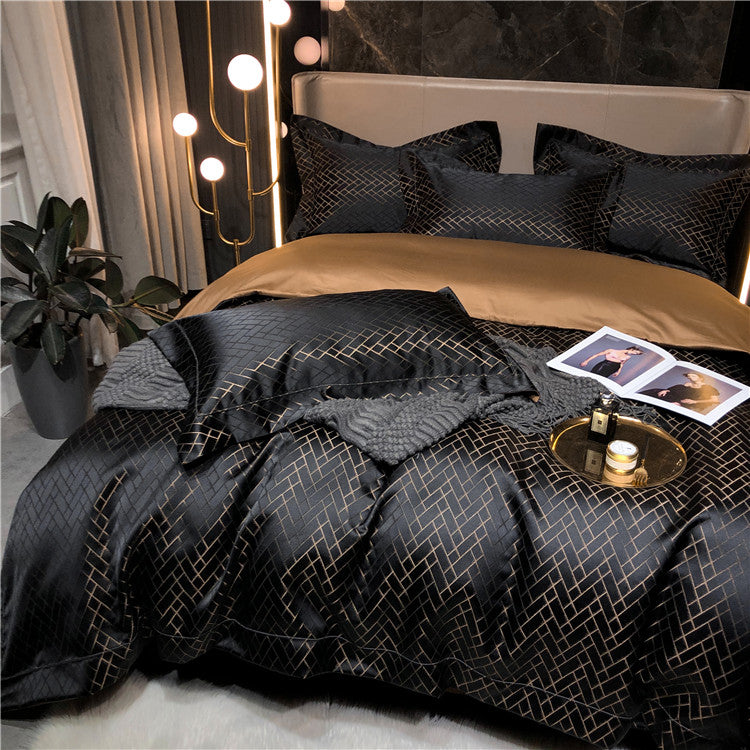 Eleonore Black 1000TC Satin Jacquard Egyptian Cotton Royal Duvet Bedding Set - DARIYA HOME