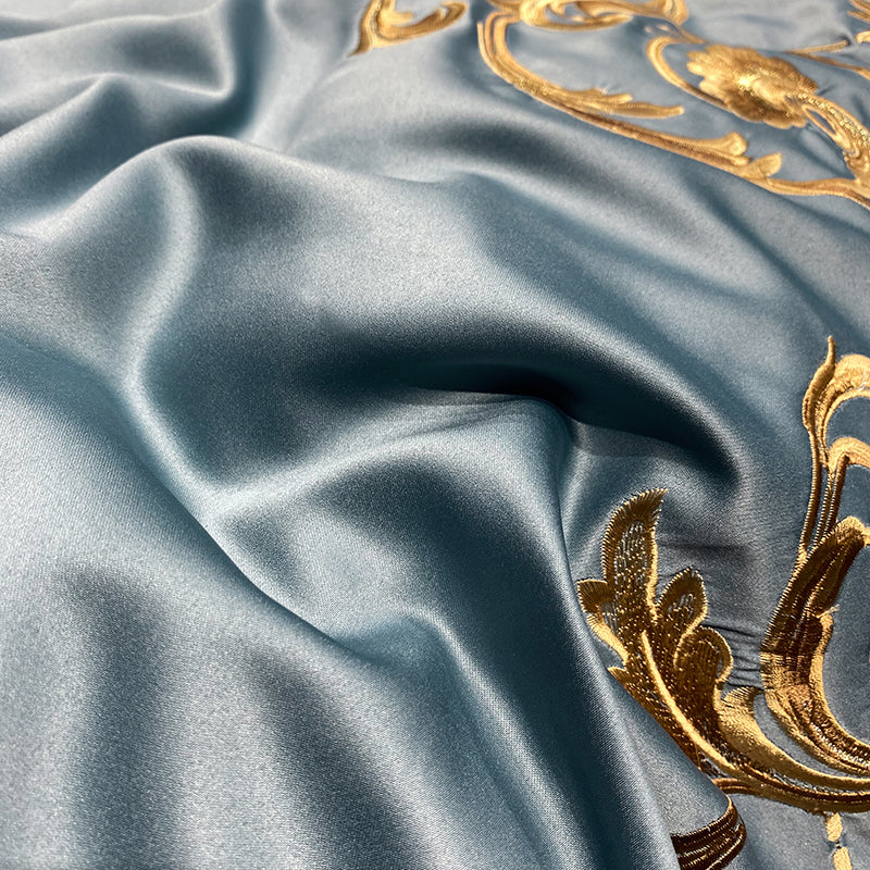 Lucia Pale Sky Royal Luxury Soft Satin Egyptian Cotton Royal Embroidery Duvet Bedding Set - DARIYA HOME