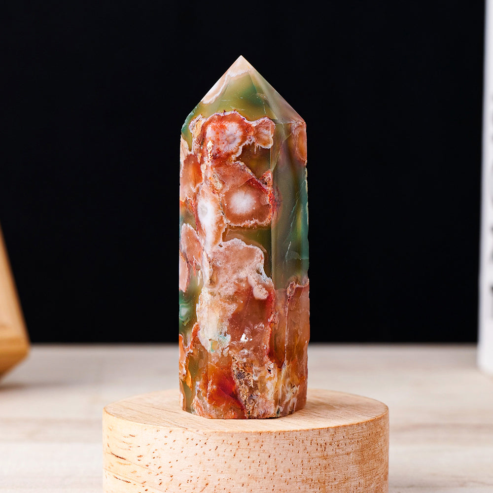 Agate Crystal Point Cherry Blossom Luxury Home Obelisk