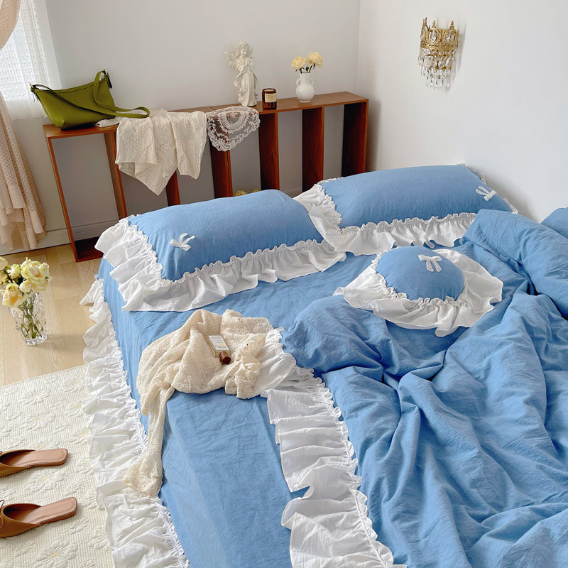 Marseille Blue Summer Cotton Embroidered Duvet Bedding Set - DARIYA HOME