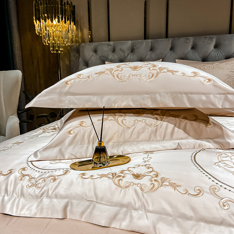 Naomi Vanilla Luxury 600TC Satin Egyptian Cotton Royal Embroidered Duvet Bedding Set - DARIYA HOME