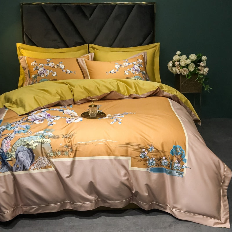 Brigitte Chardonnay Floral Design Egyptian Cotton Bedding Set - DARIYA HOME