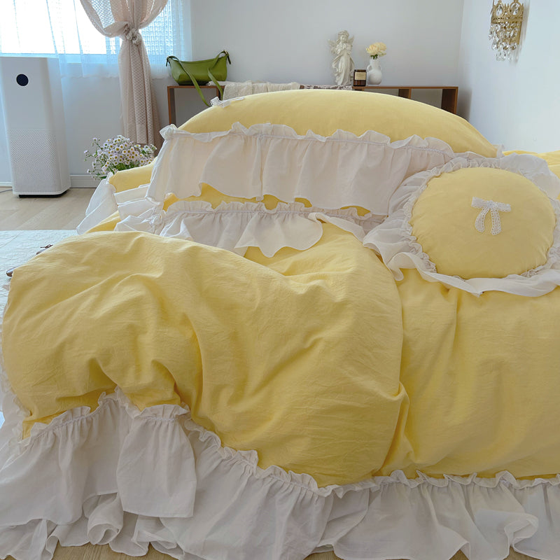 Marseille Yellow Summer Cotton Embroidered Duvet Bedding Set - DARIYA HOME