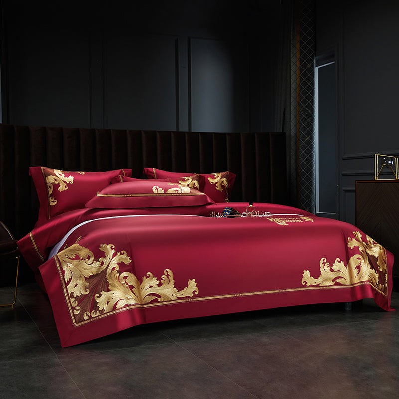 King Burgundy Luxury 1000TC Egyptian Cotton Royal Embroidery Duvet Bedding Set - DARIYA HOME