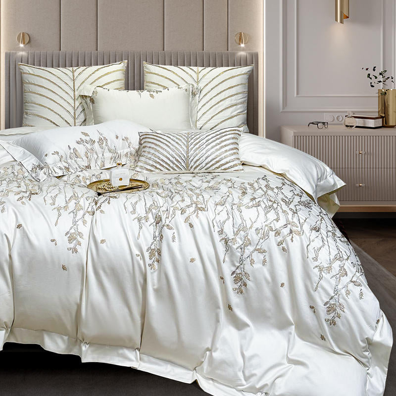 Cream White Luxury 1000TC Egyptian Cotton Royal Embroidery Duvet Bedding Set - DARIYA HOME