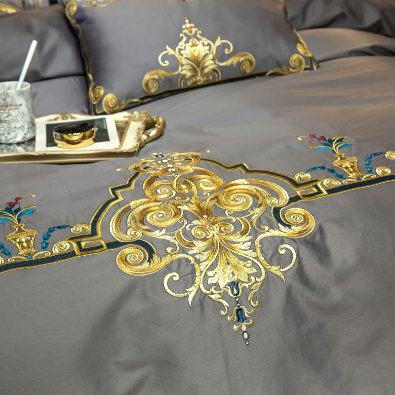 Baghdad Grey Luxury Palace Embroidery Egyptian Cotton Royal Duvet Bedding Set - DARIYA HOME