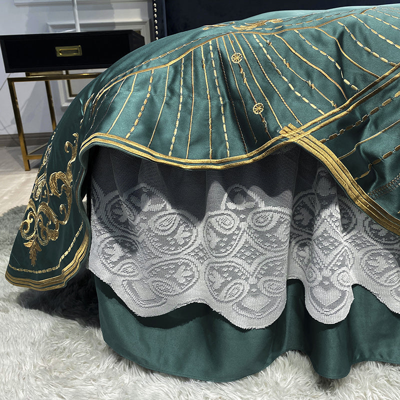 Lucia Sea Nymph Luxury Soft Satin Egyptian Cotton Royal Gold Embroidery Duvet Bedding Set - DARIYA HOME