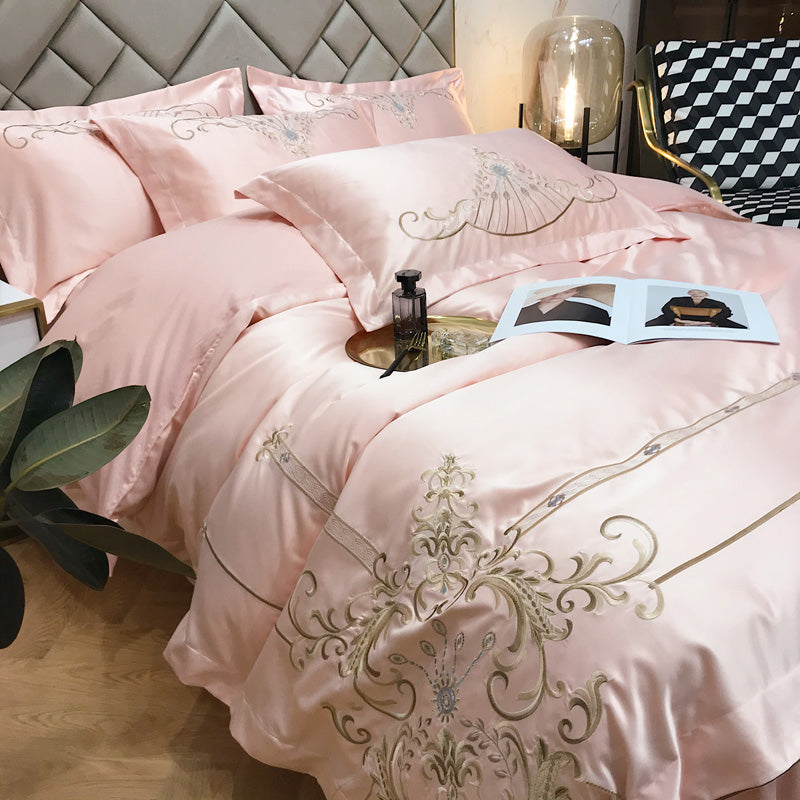 Victoria Pink Luxury 600TC Satin Egyptian Cotton Royal Embroidery Duvet Bedding Set - DARIYA HOME