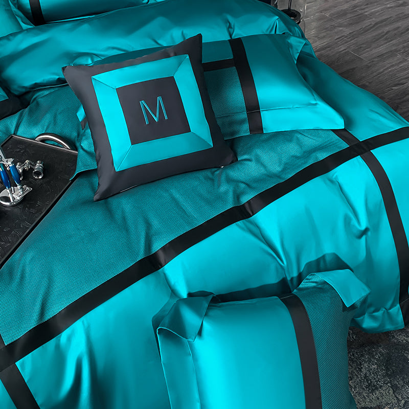 Martina Bright Turquoise 1400TC Egyptian Cotton Satin Jacquard Luxury Bedding Set - DARIYA HOME