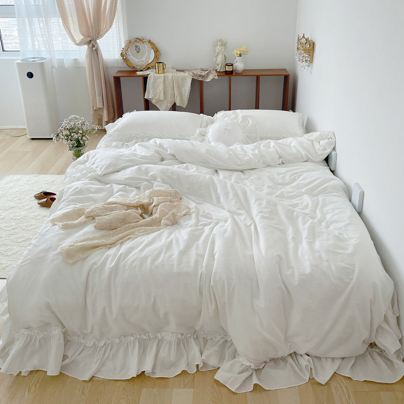 Marseille Porcelain White Summer Cotton Embroidered Duvet Bedding Set - DARIYA HOME