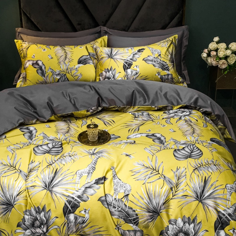 Brigitte Sahara Sand Floral Design Egyptian Cotton Bedding Set - DARIYA HOME