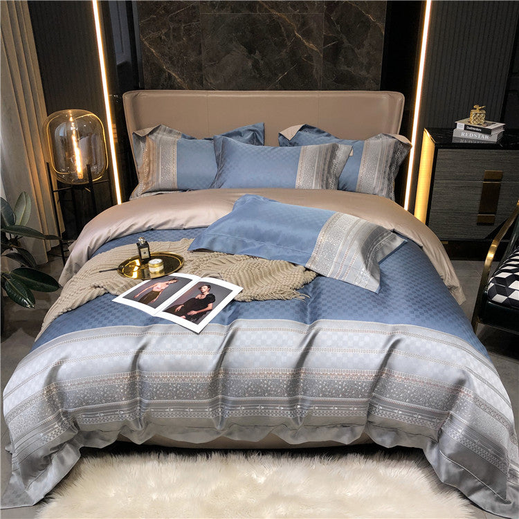 Eleonore Blue 1000TC Satin Jacquard Egyptian Cotton Royal Duvet Bedding Set - DARIYA HOME