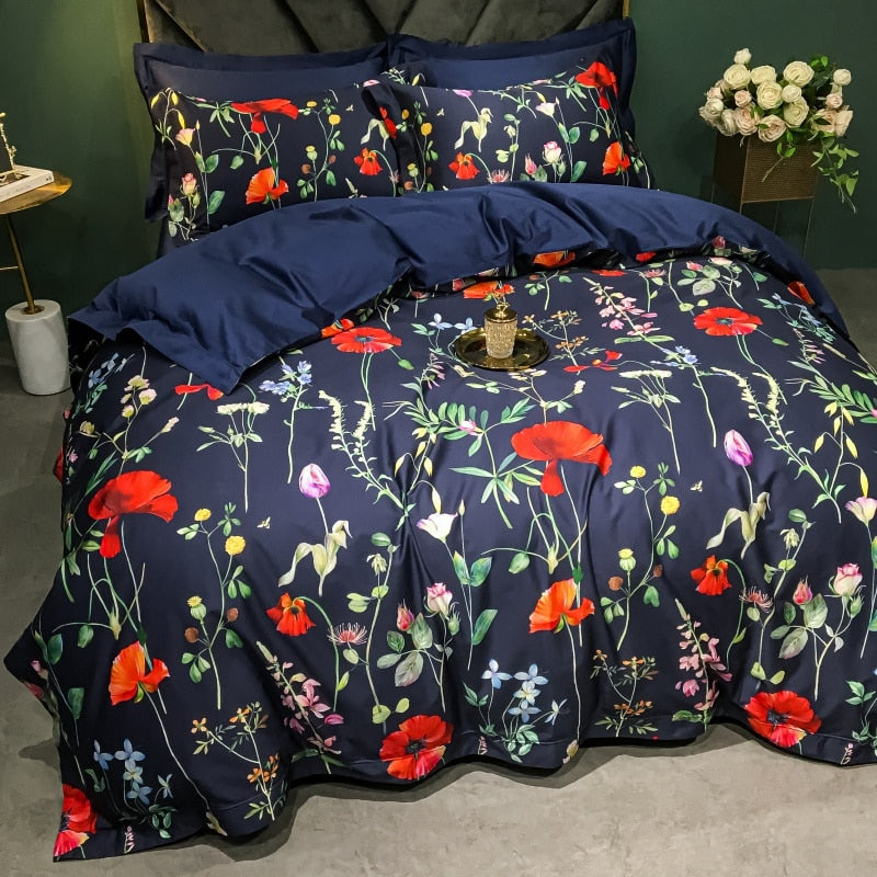 Brigitte Roses & Poppies Floral Design Egyptian Cotton Bedding Set - DARIYA HOME