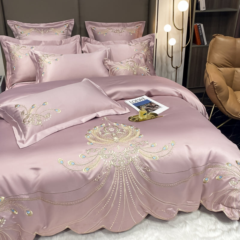 Virginia Bizarre Luxury Satin Egyptian Cotton Royal Feather Embroidery Duvet Bedding Set - DARIYA HOME