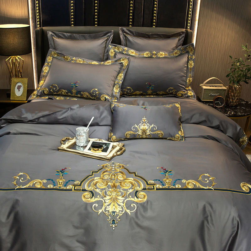 Baghdad Grey Luxury Palace Embroidery Egyptian Cotton Royal Duvet Bedding Set - DARIYA HOME