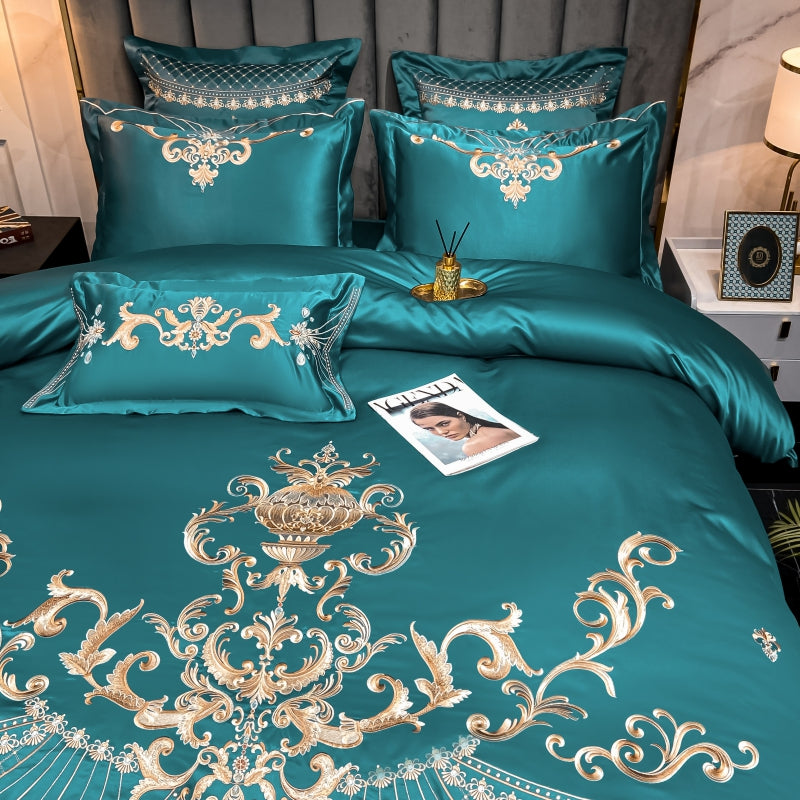 Elmira Sea 600TC Satin Egyptian Cotton Royal Embroidery Duvet Bedding Set - DARIYA HOME