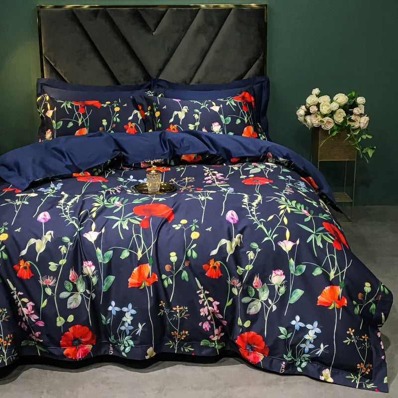 Brigitte Roses & Poppies Floral Design Egyptian Cotton Bedding Set - DARIYA HOME