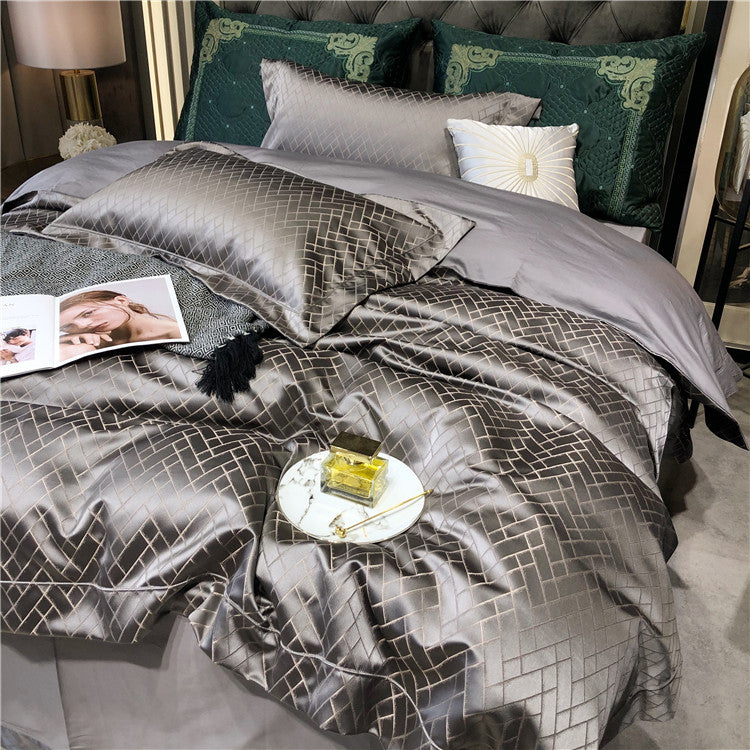 Eleonore Fuscous Gray 1000TC Satin Jacquard Egyptian Cotton Royal Duvet Bedding Set - DARIYA HOME