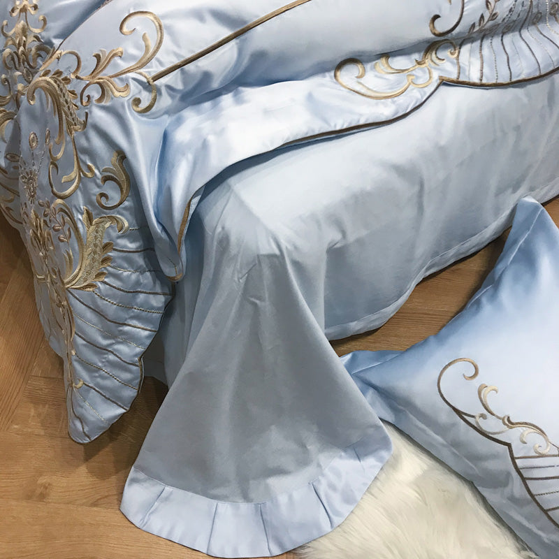 Victoria Ghost Blue Luxury 600TC Satin Egyptian Cotton Royal Embroidery Duvet Bedding Set - DARIYA HOME