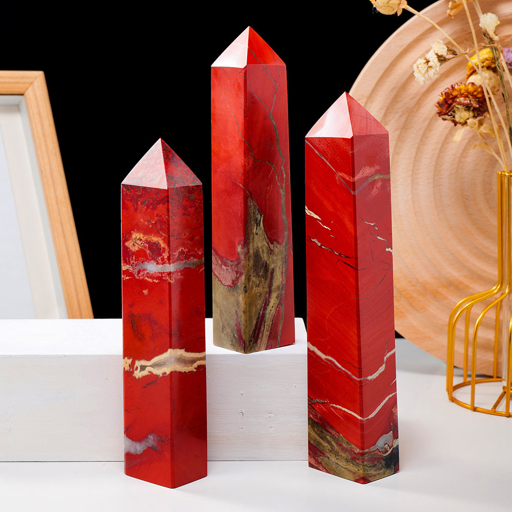 Red Jasper Stone Crystal Point Luxury Home Obelisk