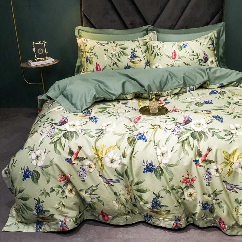 Brigitte Flowers & Birds Design Egyptian Cotton Bedding Set - DARIYA HOME