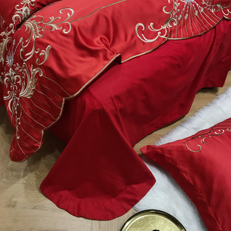 Victoria Red Luxury 600TC Satin Egyptian Cotton Royal Embroidery Duvet Bedding Set - DARIYA HOME