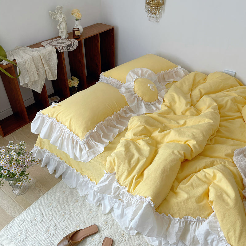 Marseille Yellow Summer Cotton Embroidered Duvet Bedding Set - DARIYA HOME