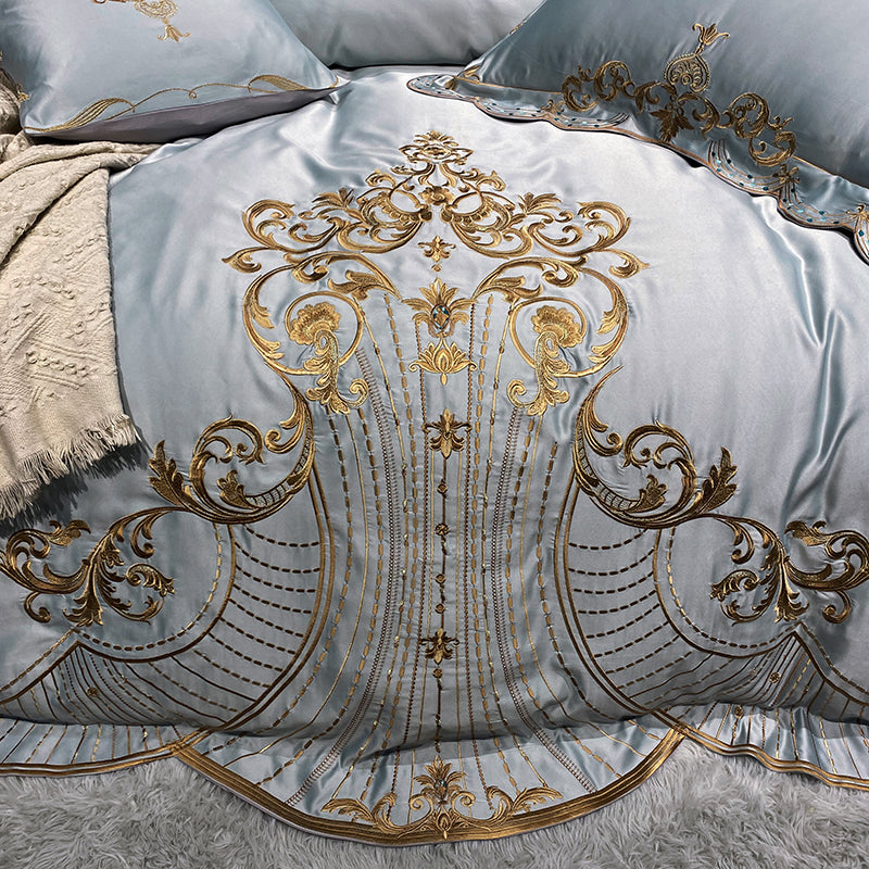 Lucia Royal Gray Chateau Luxury Soft Satin Egyptian Cotton Royal Embroidery Duvet Bedding Set - DARIYA HOME