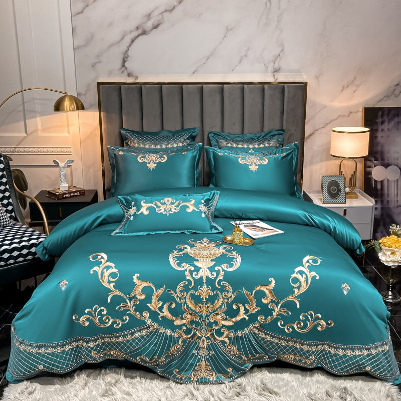 Elmira Sea 600TC Satin Egyptian Cotton Royal Embroidery Duvet Bedding Set - DARIYA HOME