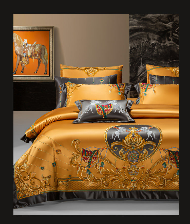 Charlotte Gold Luxury 1200TC Egyptian Cotton Royal Embroidered Duvet Cover Set - DARIYA HOME