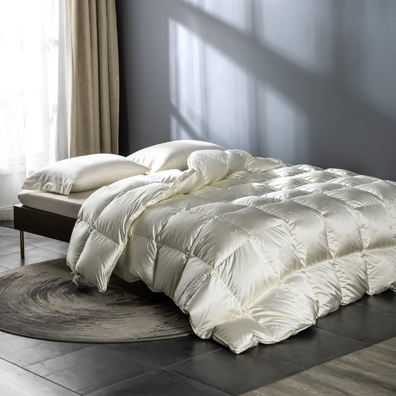 Teva Champagne Quilted Brocade Jacquard Goose Down All Seasons Luxury Comforter - DARIYA HOME