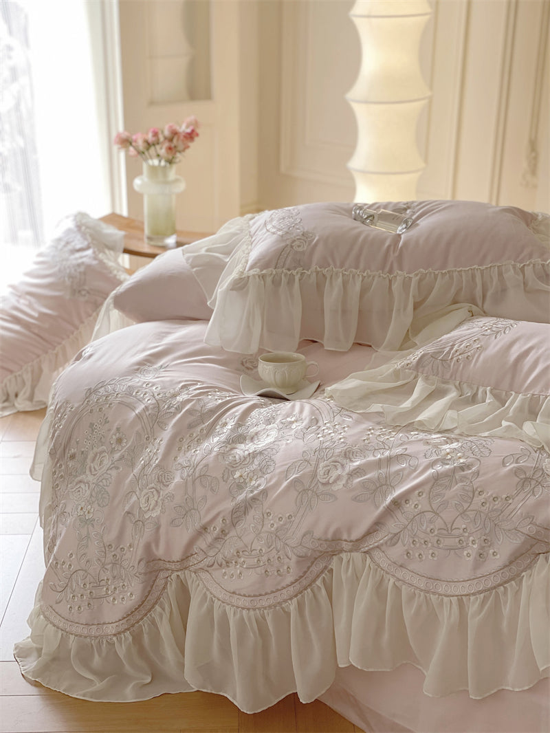 Brugge White Egyptian Cotton Embroidered Duvet Bedding Set - DARIYA HOME